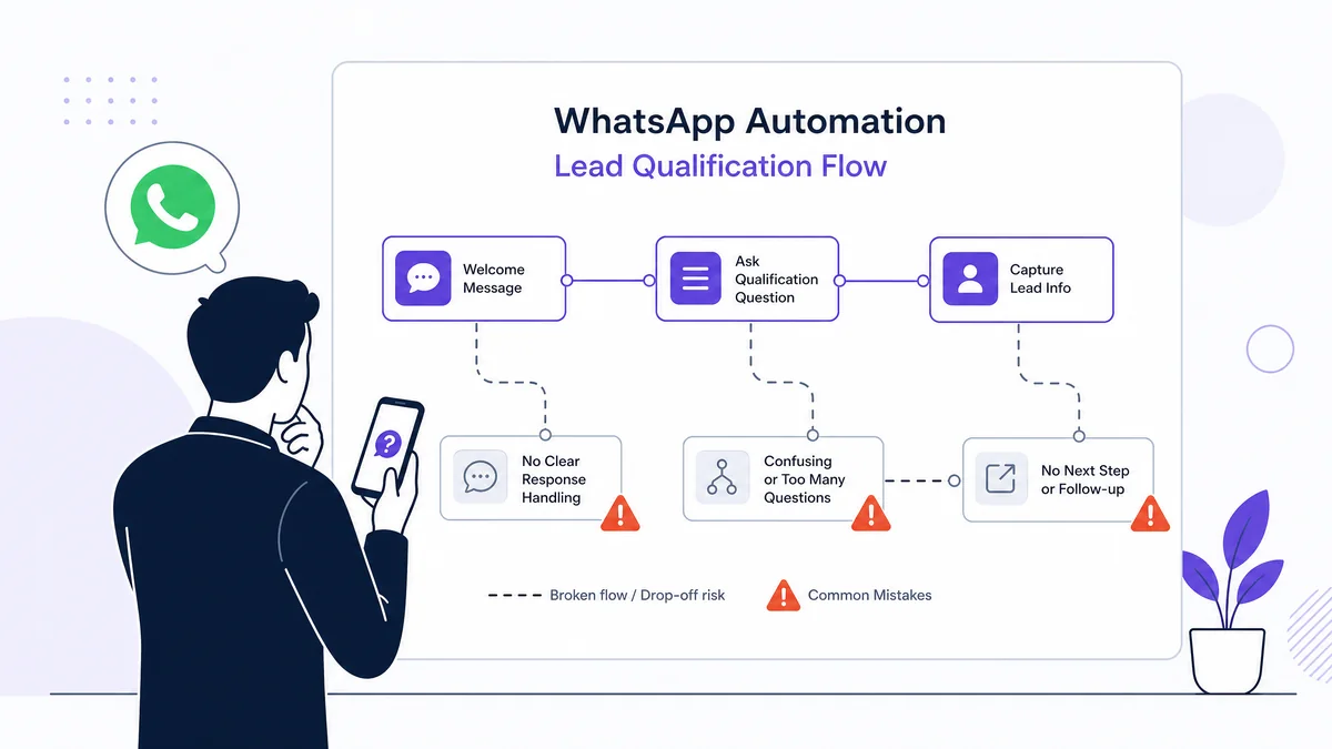 Fluxo de qualificação de leads no WhatsApp com erros comuns que causam abandono